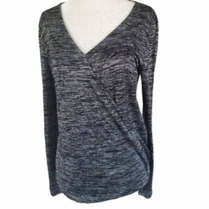 GAP Womens Blouse SZ‎ XS Surplice Black Marbled Semi-Sheer Long Sleeves Pullover